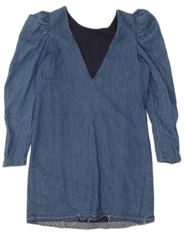Vestido jeans feminino vintage de manga comprida UK 12 azul médio