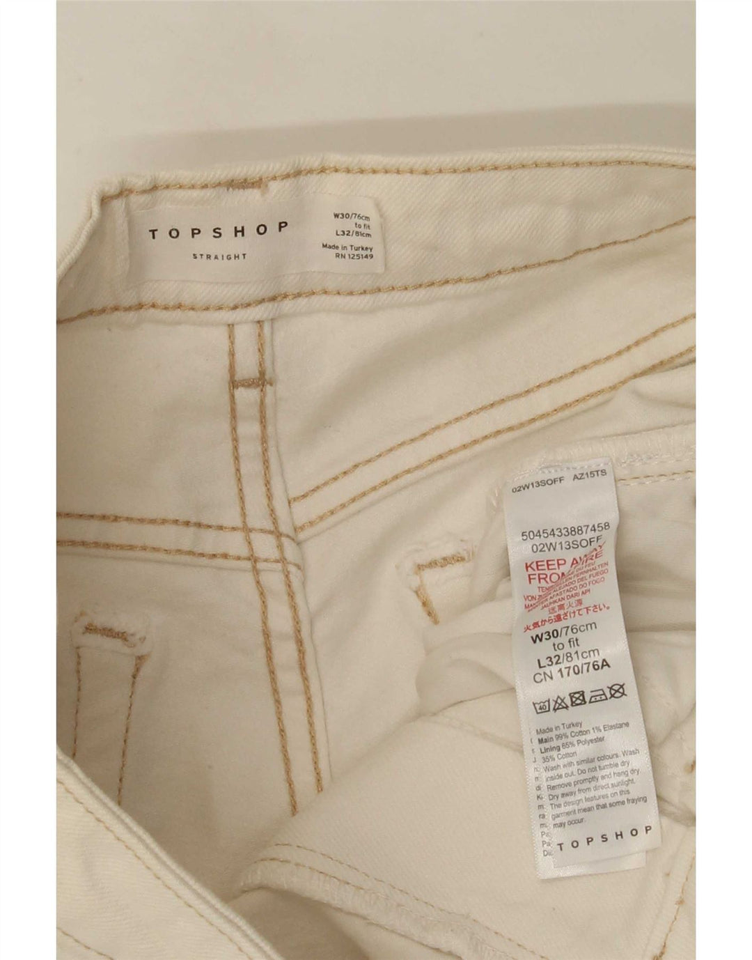 Jeans retos femininos Topshop W30 L26 algodão branco