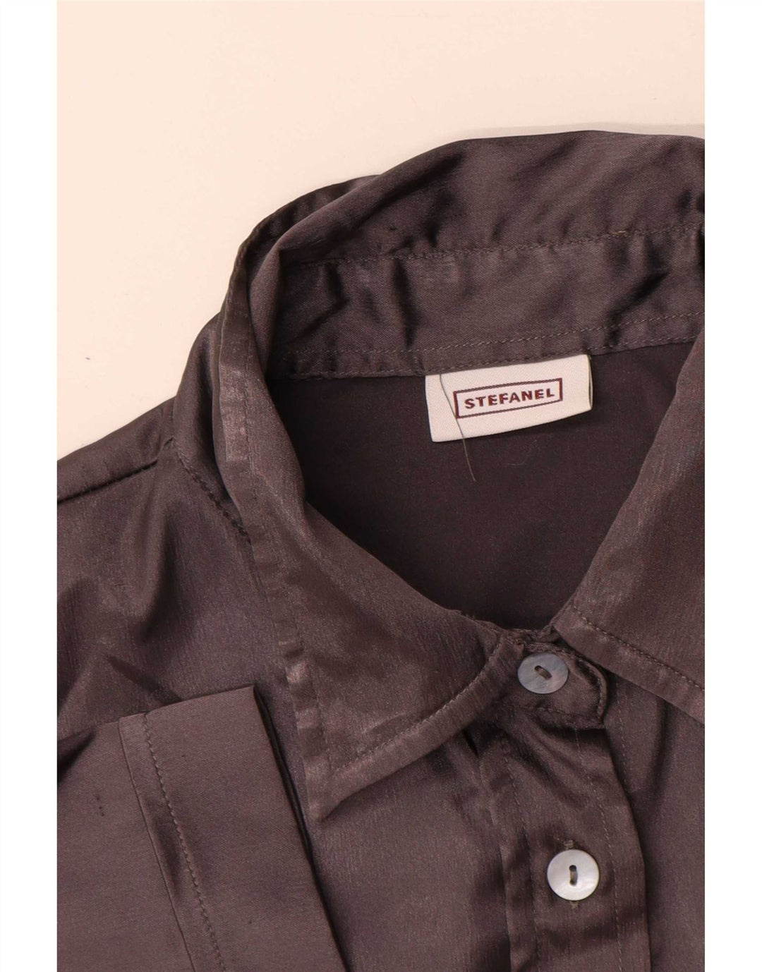 Camisa feminina de manga curta Stefanel UK 14 grande cinza