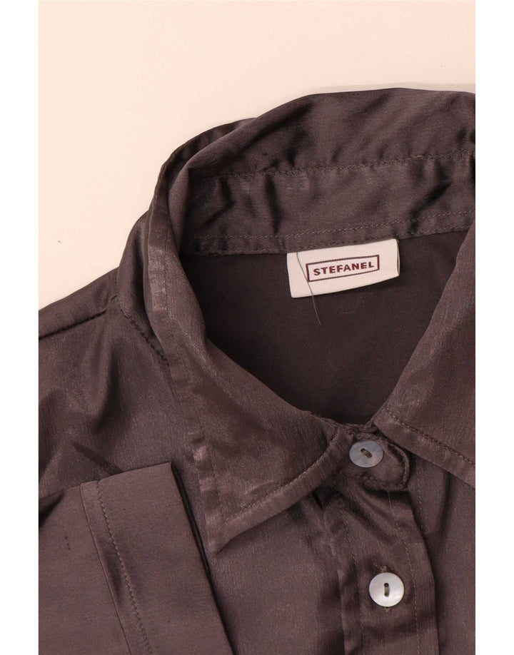 Camisa feminina de manga curta Stefanel UK 14 grande cinza