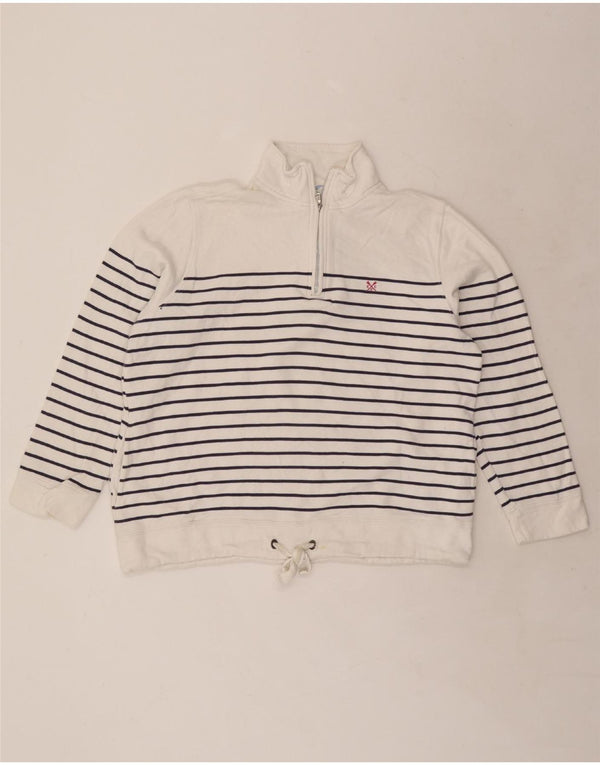 CREW CLOTHING Suéter feminino com gola e zíper UK 14 listrado branco grande