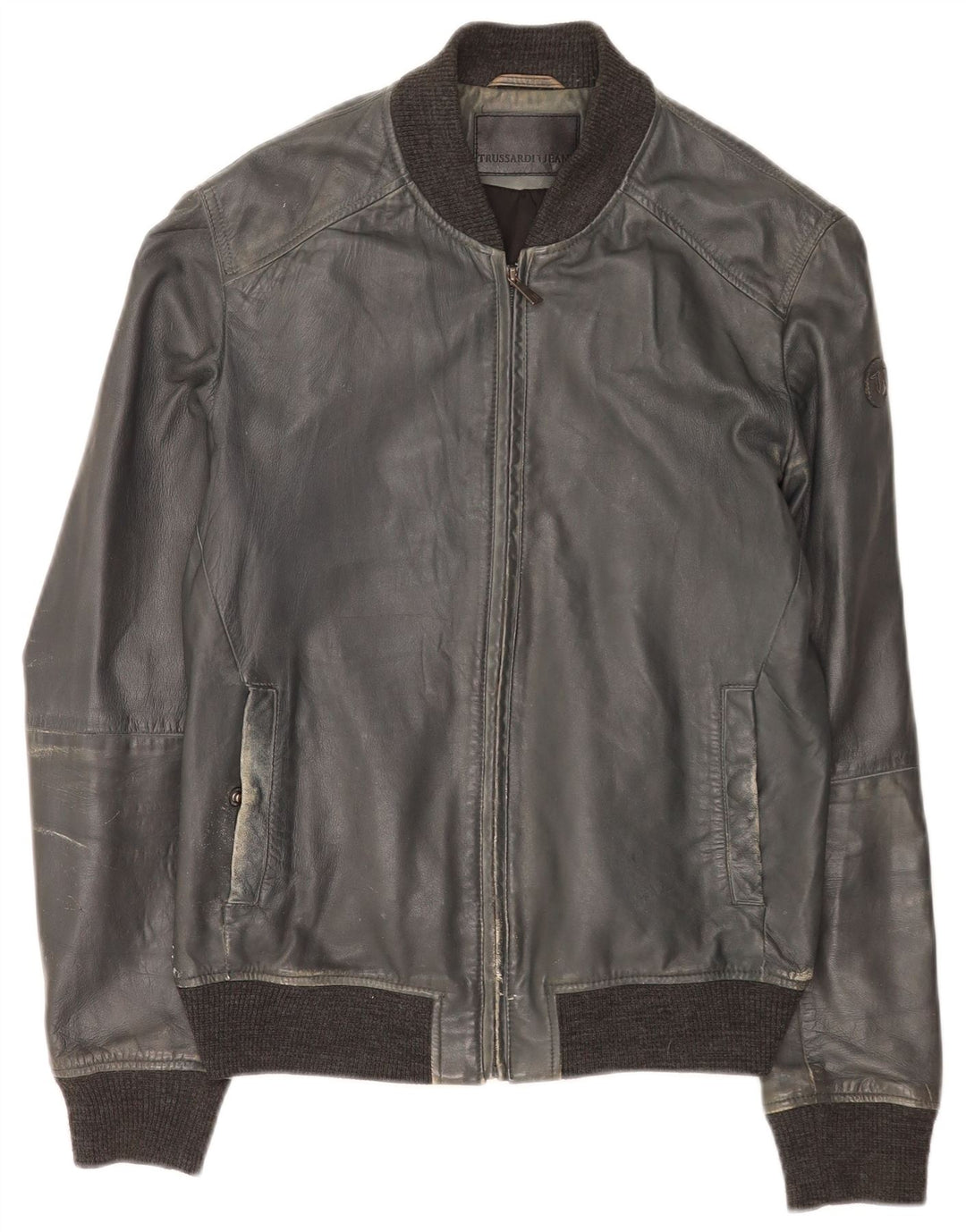 Jaqueta bomber feminina de couro Trussardi Jeans IT 50 XL azul marinho