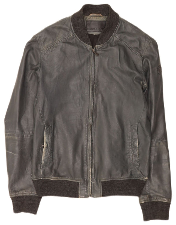 Jaqueta bomber feminina de couro Trussardi Jeans IT 50 XL azul marinho