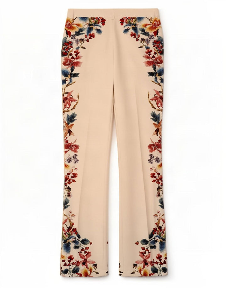 Calça casual feminina Zara Bootcut médio W28 L32 branco floral poliéster