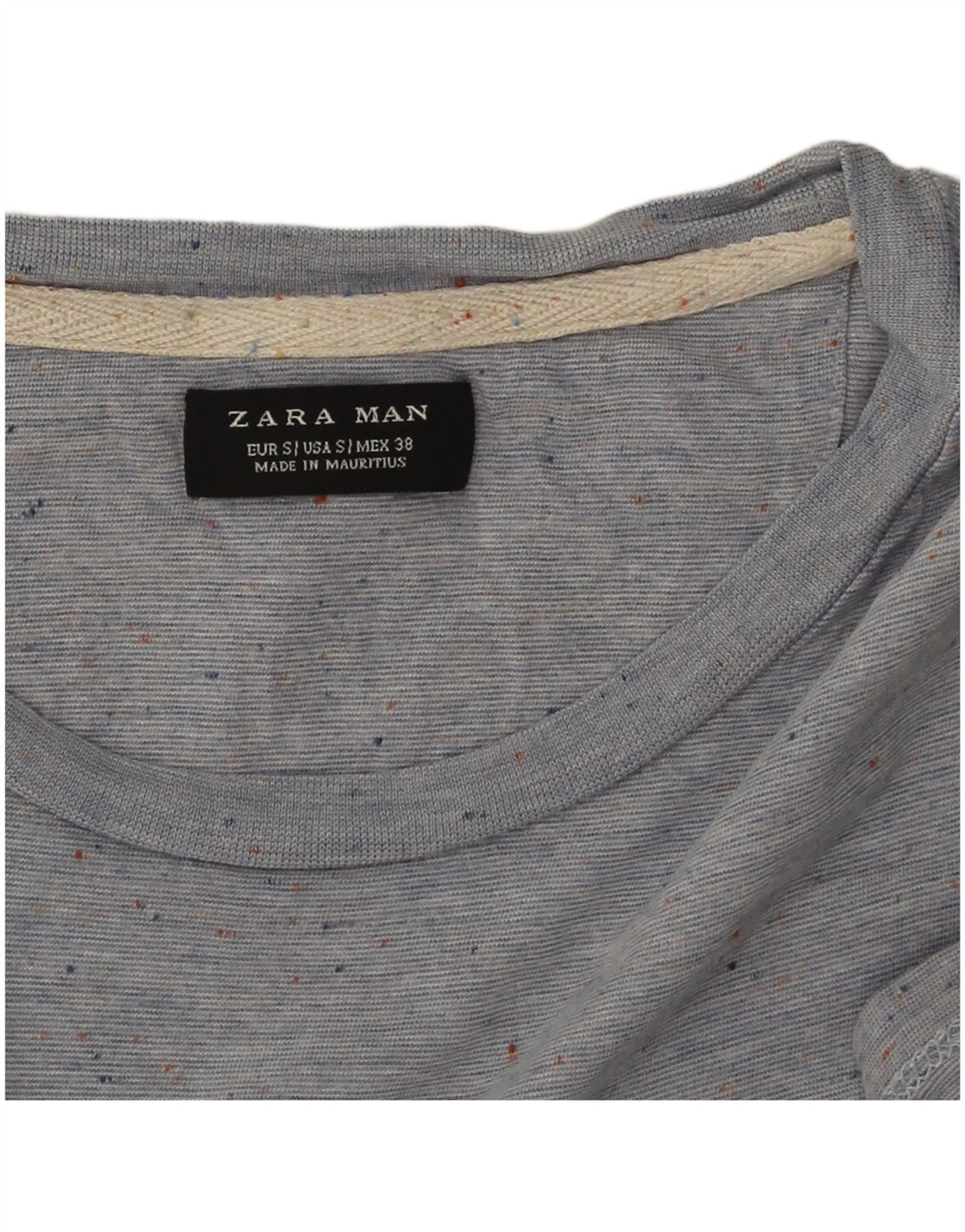 Camiseta masculina Zara Top pequeno azul manchado