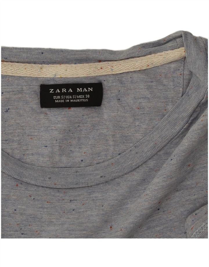 Camiseta masculina Zara Top pequeno azul manchado