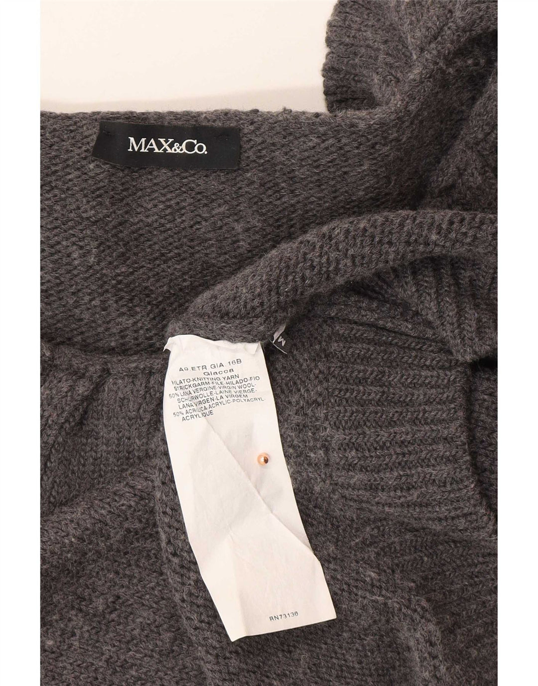 Suéter cardigã feminino Max & Co. Reino Unido 12 lã cinza médio