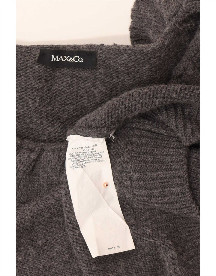 Suéter cardigã feminino Max & Co. Reino Unido 12 lã cinza médio