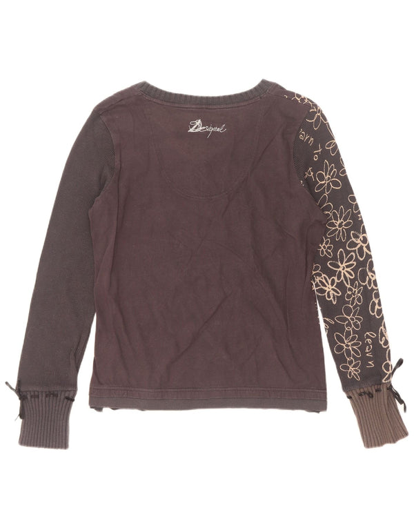 Top gráfico feminino Desigual manga comprida UK 18 XL preto floral algodão coração