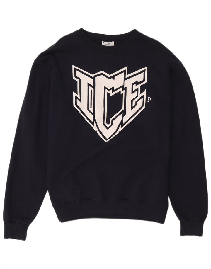Champion masculino gráfico moletom jumper médio azul marinho algodão
