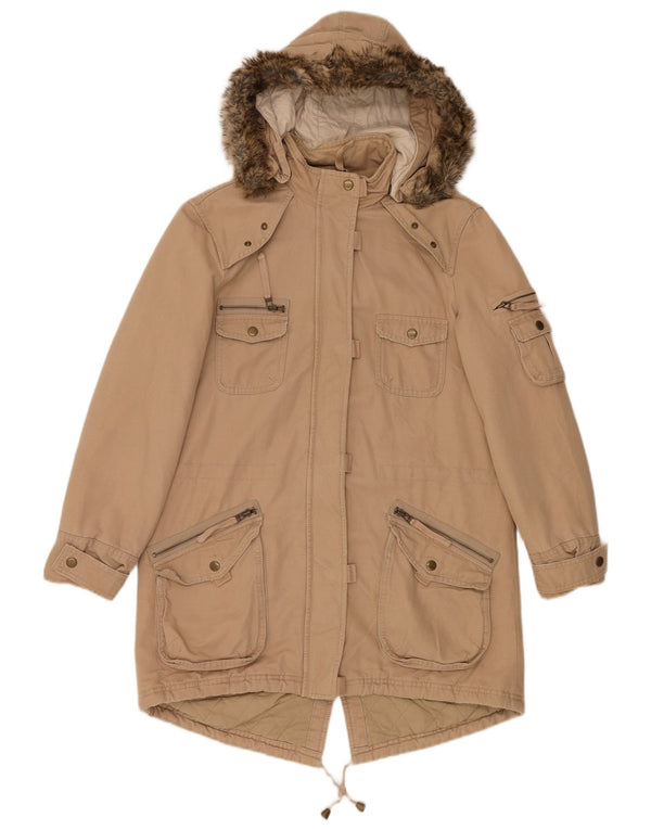 Jaqueta parka feminina com capuz grande Marks & Spencer Reino Unido 10 pequena bege