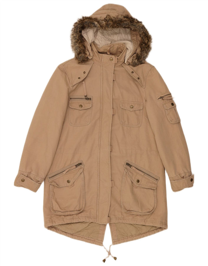 Jaqueta parka feminina com capuz grande Marks & Spencer Reino Unido 10 pequena bege