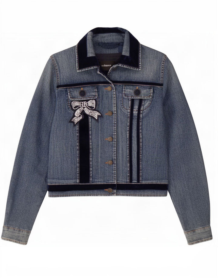 Jaqueta jeans feminina Roccobarocco IT 46 grande algodão azul
