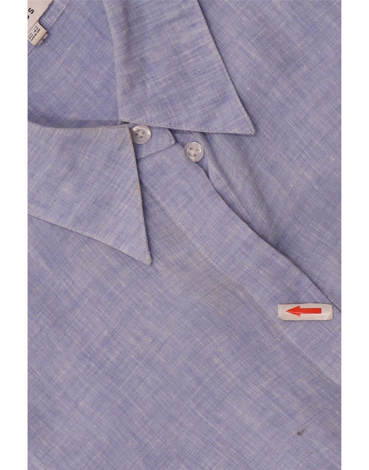 Camisa feminina Reiss UK 14 grande linho azul