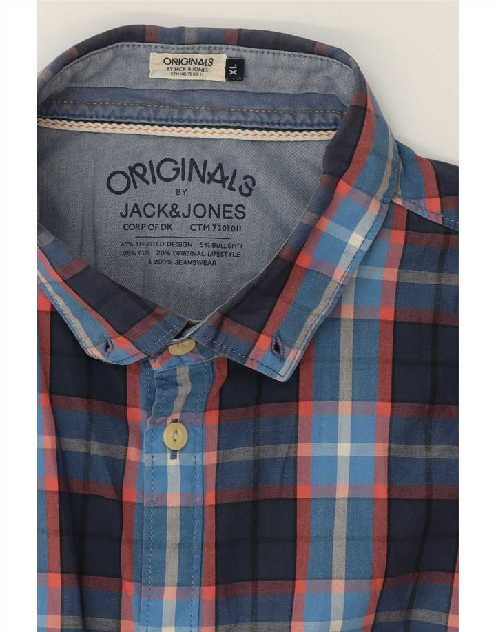 Camisa masculina de manga curta Jack & Jones XL azul marinho xadrez