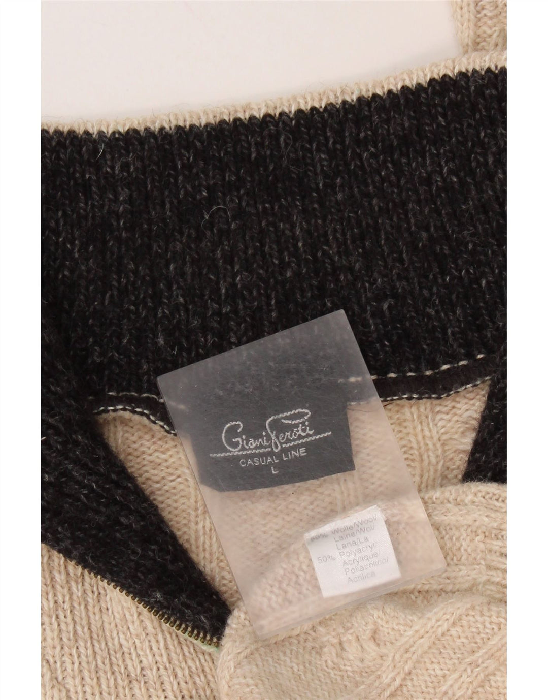 Suéter masculino GIANI FEROTI com zíper e gola grande de lã bege