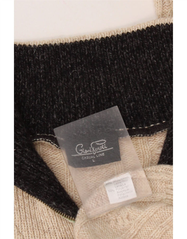 Suéter masculino GIANI FEROTI com zíper e gola grande de lã bege