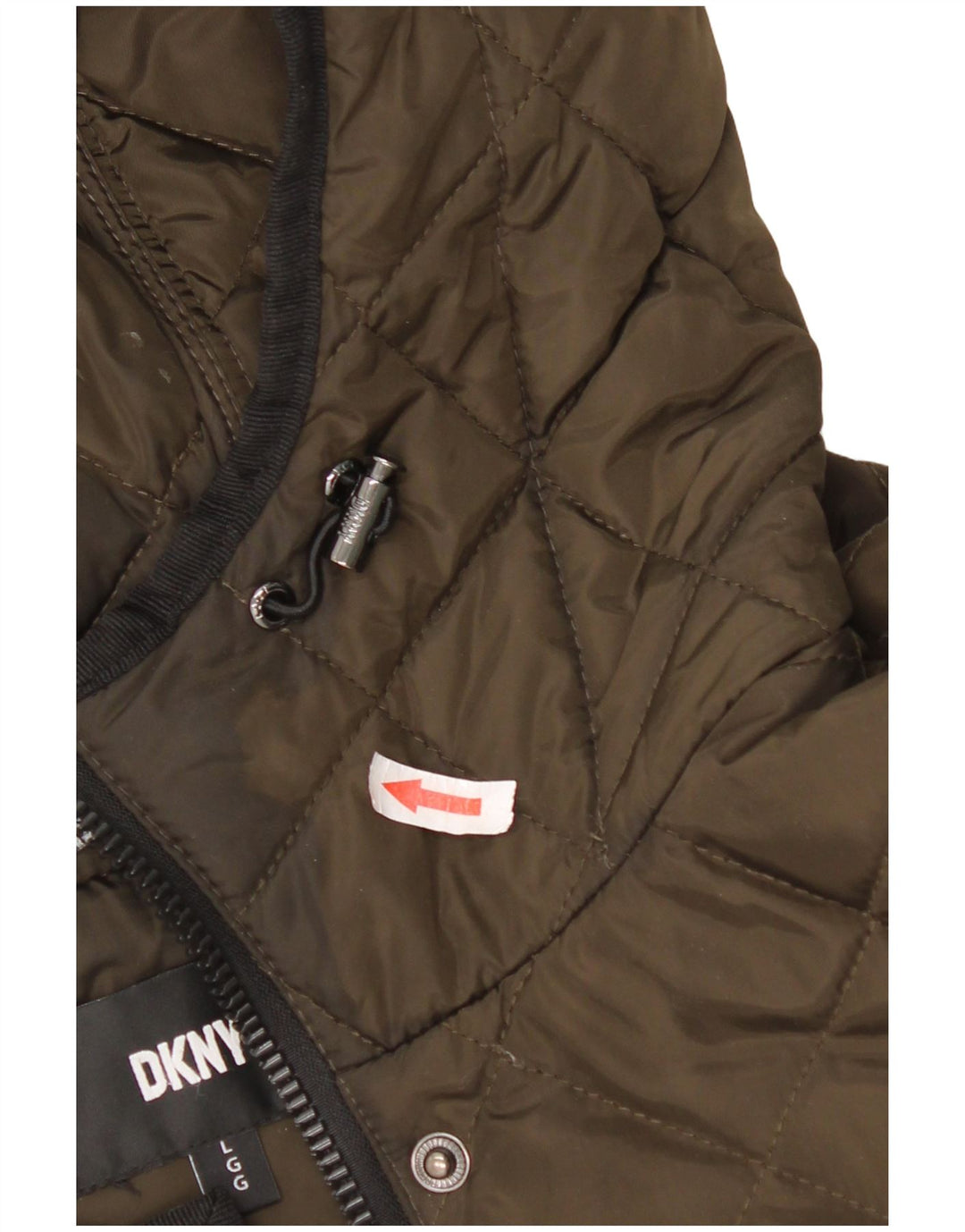 Sobretudo acolchoado com capuz feminino Dkny UK 16 grande poliéster cáqui