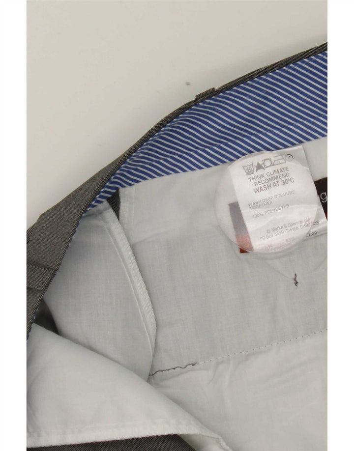 Calça masculina de terno reto Marks & Spencer W38 L29 poliéster cinza