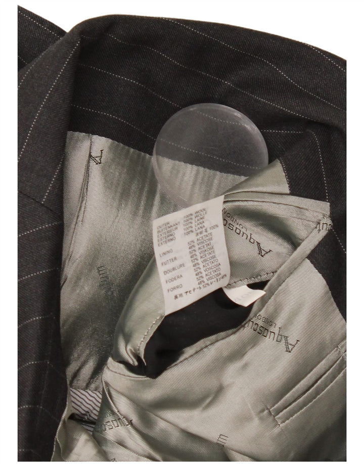 Aquascutum Jaqueta Blazer Masculina com 3 Botões Reino Unido 40 Lã Listrada Cinza Grande