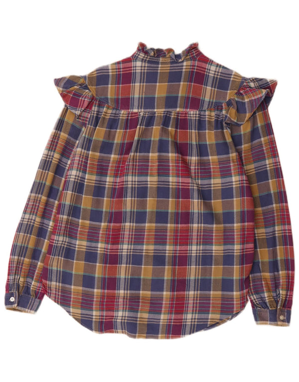 Polo Ralph Lauren Camisa feminina com babados na frente EUA 10 grande xadrez multicolorido