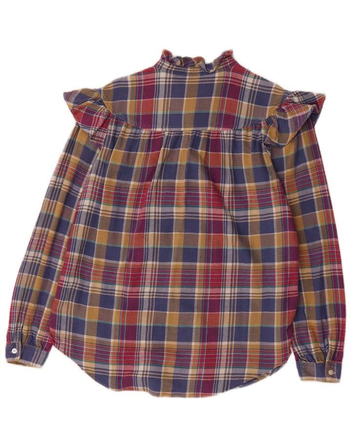 Polo Ralph Lauren Camisa feminina com babados na frente EUA 10 grande xadrez multicolorido
