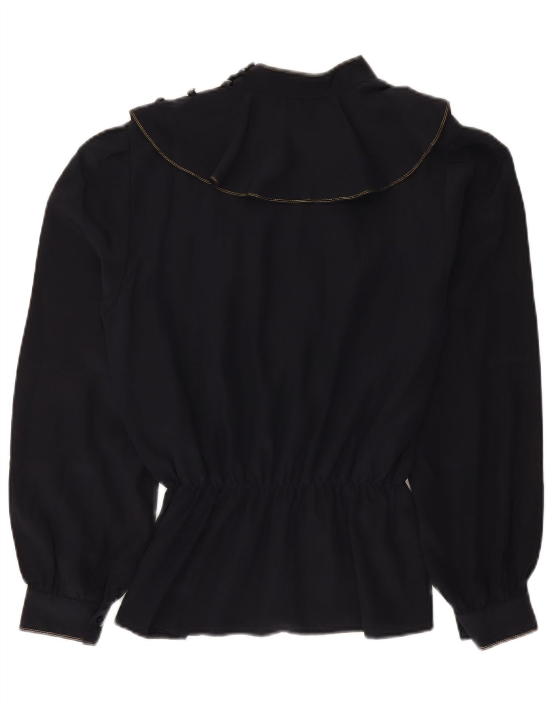 Blusa feminina vintage de manga comprida UK 14 médio azul marinho floral