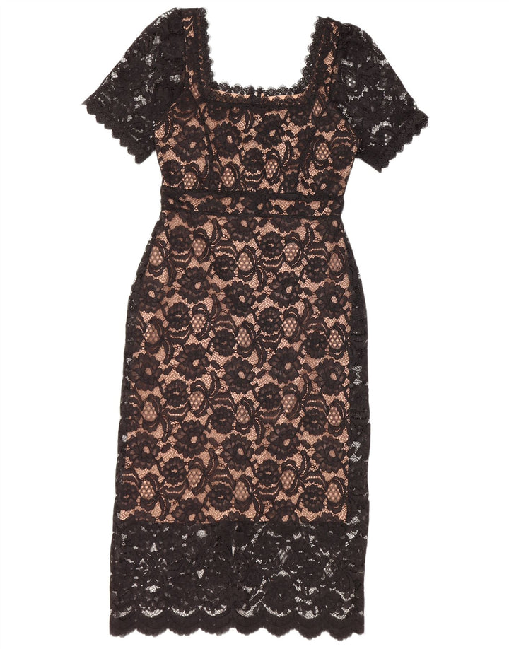 Vestido feminino LIPSY com bainha de renda Reino Unido 10 pequeno poliéster floral preto