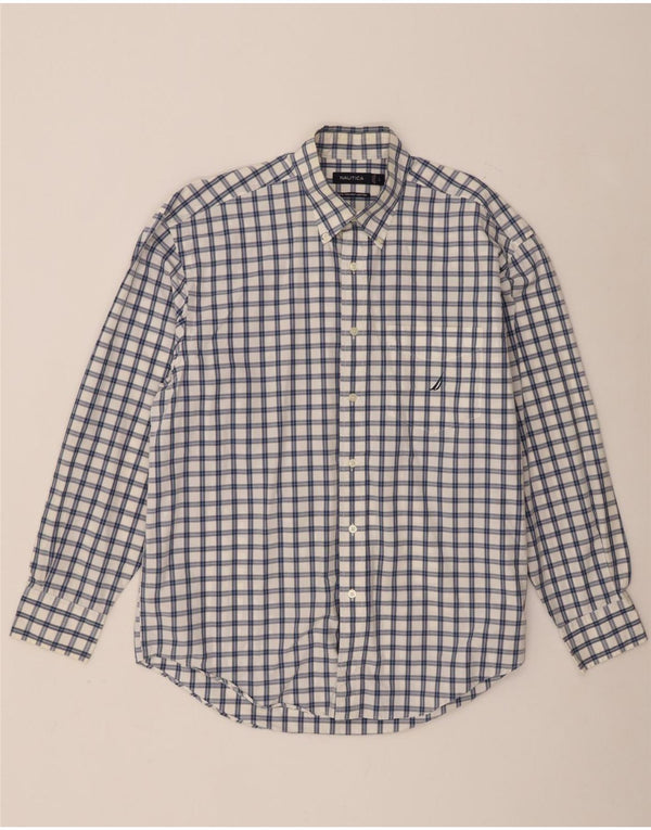 Camisa masculina Nautica grande algodão xadrez branco