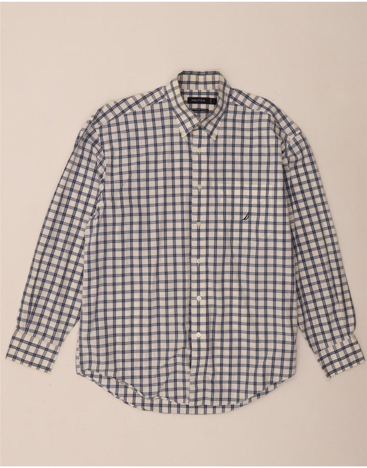 Camisa masculina Nautica grande algodão xadrez branco