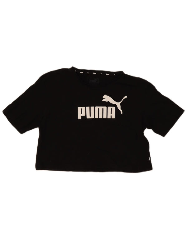 Camiseta feminina Puma Crop Graphic Top UK 12 Médio Algodão Preto