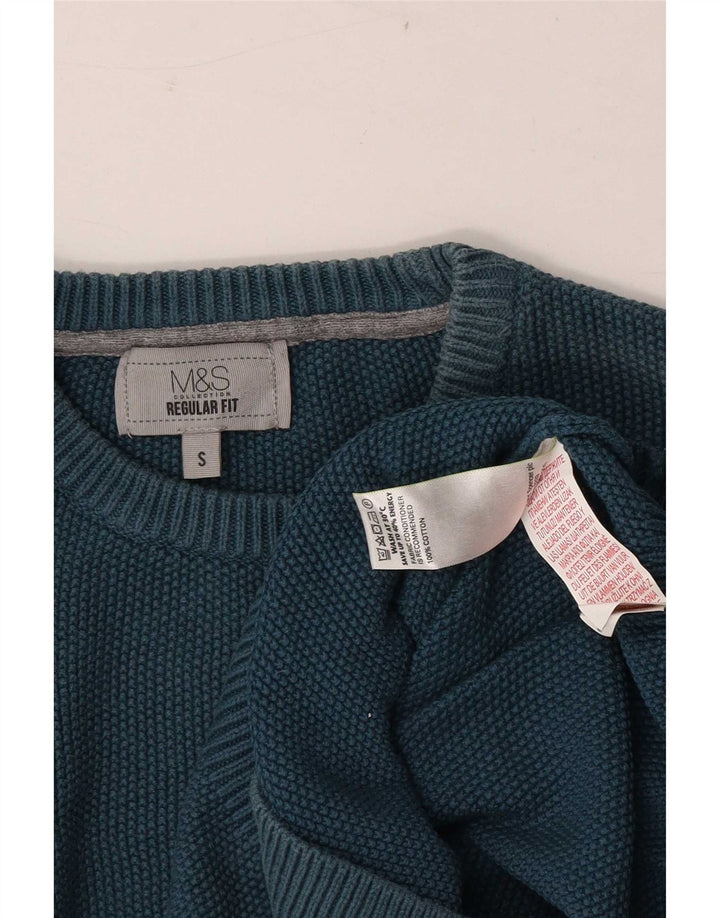 Suéter masculino Marks & Spencer de ajuste regular com gola redonda e algodão azul pequeno
