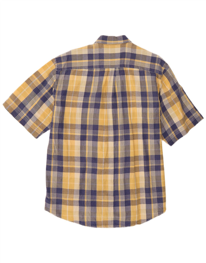 Trussardi Camisa masculina de manga curta grande xadrez azul