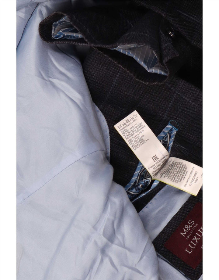 Jaqueta blazer masculina de 2 botões Marks & Spencer Reino Unido 44 XL azul marinho xadrez linho