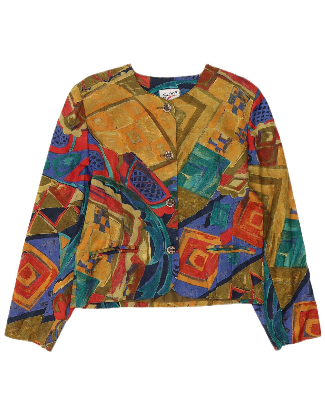 Endora Womens 4 Button Blazer Jacket UK 14 Grande Multicolorido Geométrico