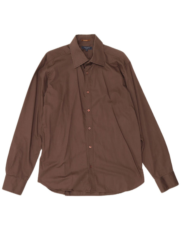 Camisa masculina Ted Baker tamanho 5 grande algodão marrom