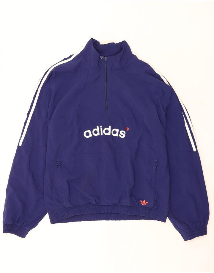 Adidas masculino solto ajuste gráfico zip pescoço pulôver treino topo azul médio