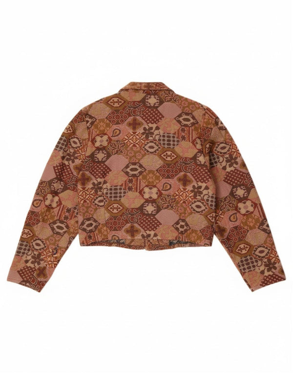 Jaqueta blazer vintage feminina UK 14 marrom médio geométrico