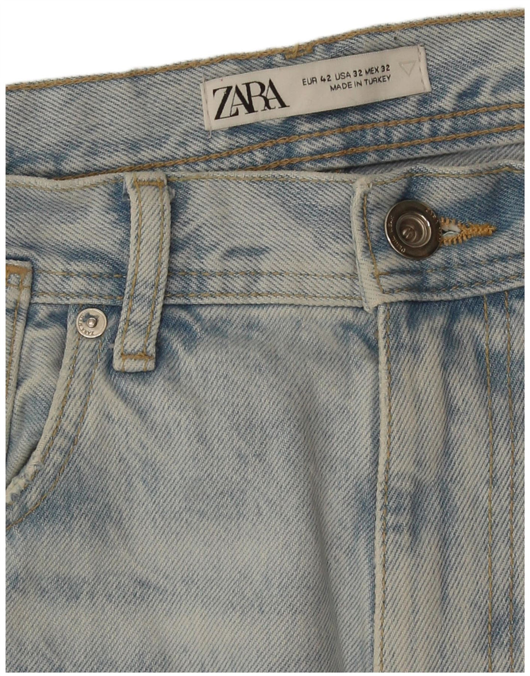 Zara Jeans masculino desgastado cônico EU 42 grande W32 L26 azul