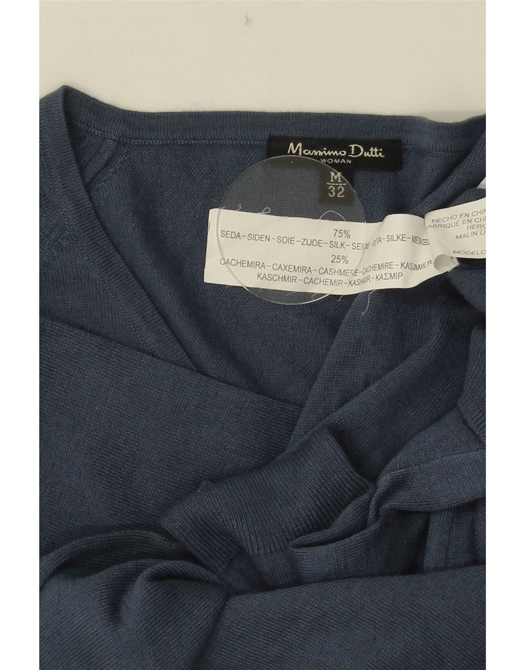 Suéter feminino Massimo Dutti com decote em V Reino Unido 12 seda azul médio
