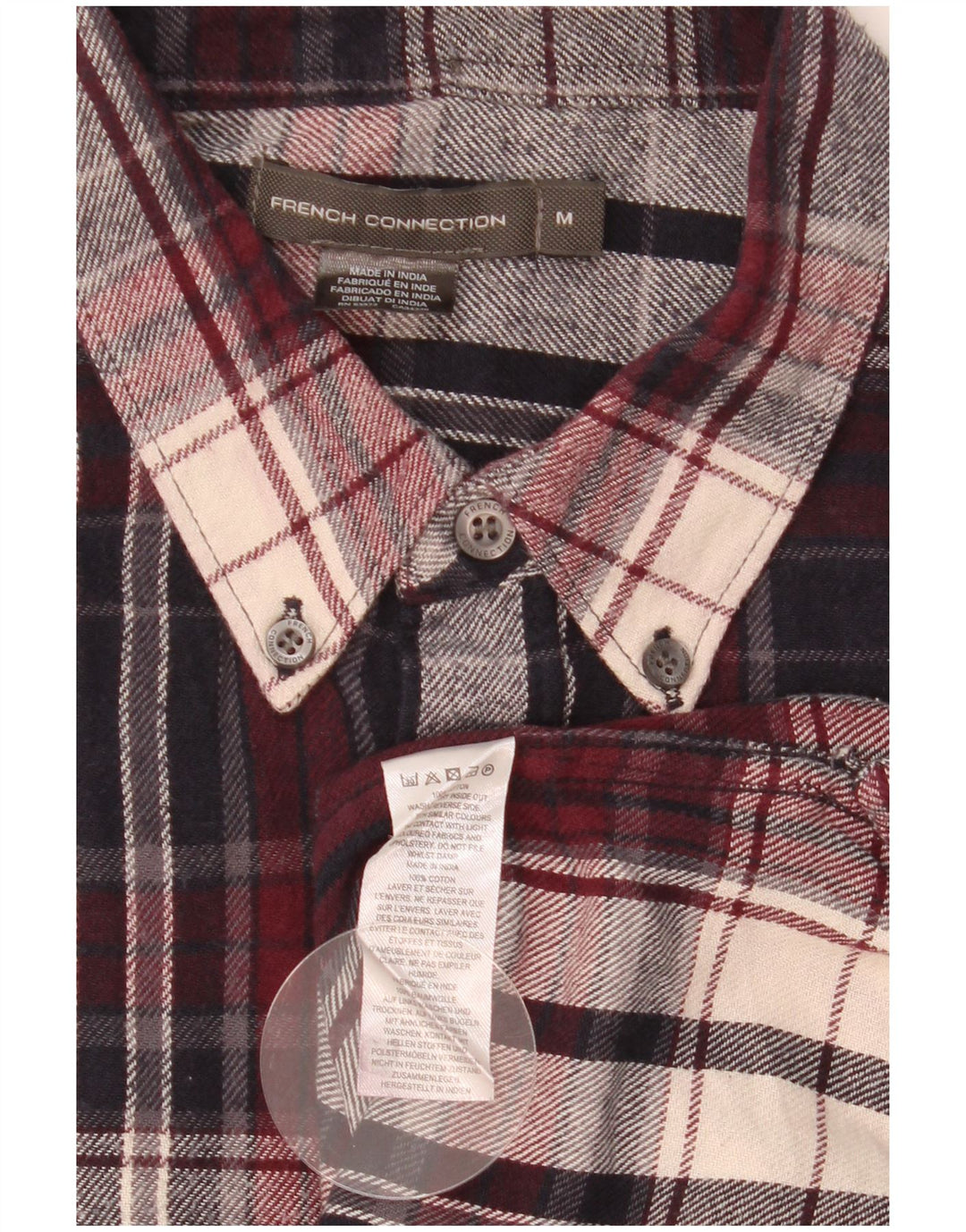 Camisa masculina de flanela French Connection, algodão xadrez médio Borgonha