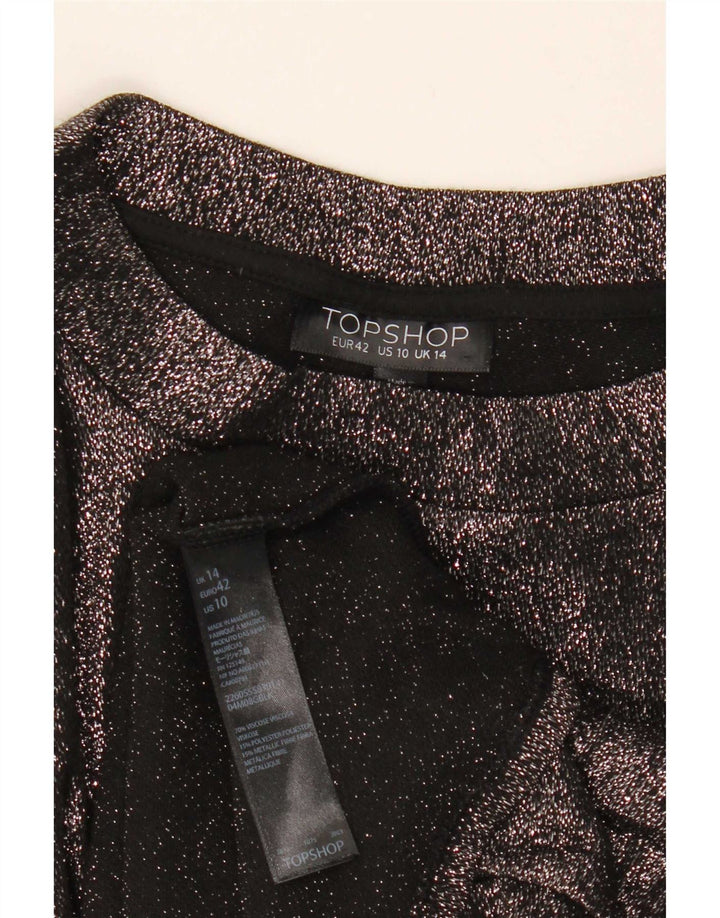 Topshop blusa feminina cropped UK 14 grande viscose preta