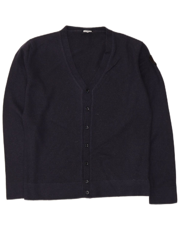 Suéter cardigã feminino Blauer Reino Unido 14 grande lã azul marinho
