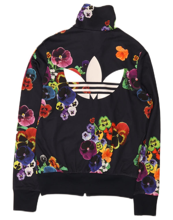 Adidas Womens Graphic Tracksuit Top Jacket UK 10 Pequeno Azul Marinho Floral