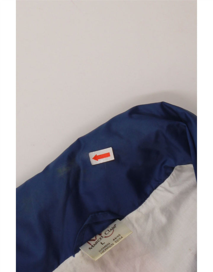 Jaqueta de chuva masculina com capuz MARCEL CLAIR Reino Unido 40 grande bloco colorido azul