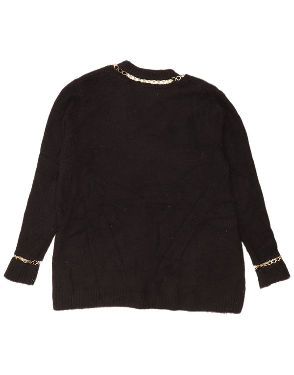 Zara Suéter feminino grande com decote em V Reino Unido 10 pequeno acrílico preto