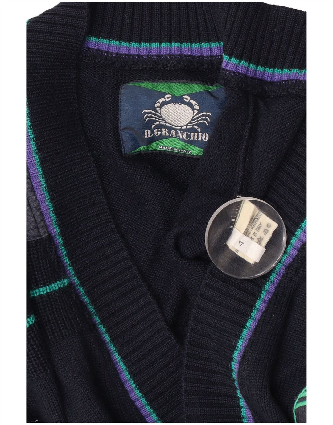 Suéter cardigã masculino Il Granchio médio azul marinho lã colorblock