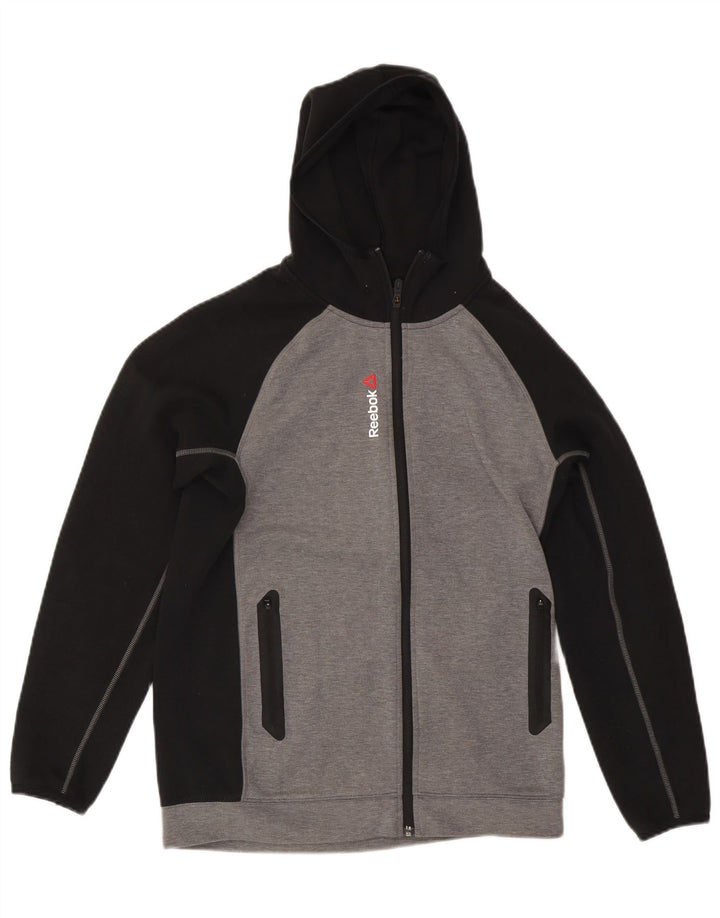 Suéter masculino com capuz e zíper REEBOK pequeno poliéster cinza colorblock