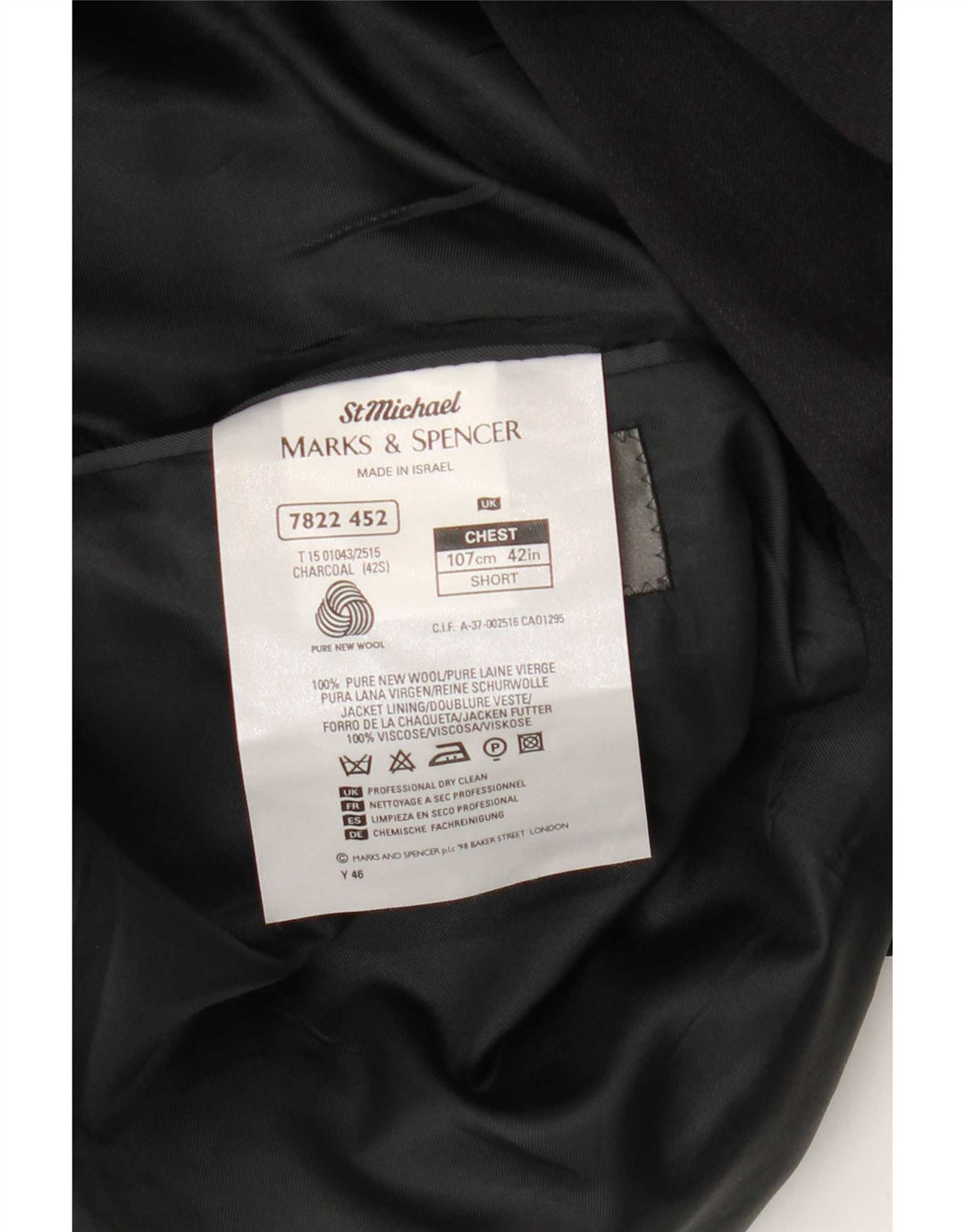 Jaqueta blazer masculina Marks & Spencer com peito duplo Reino Unido 42 grande cinza