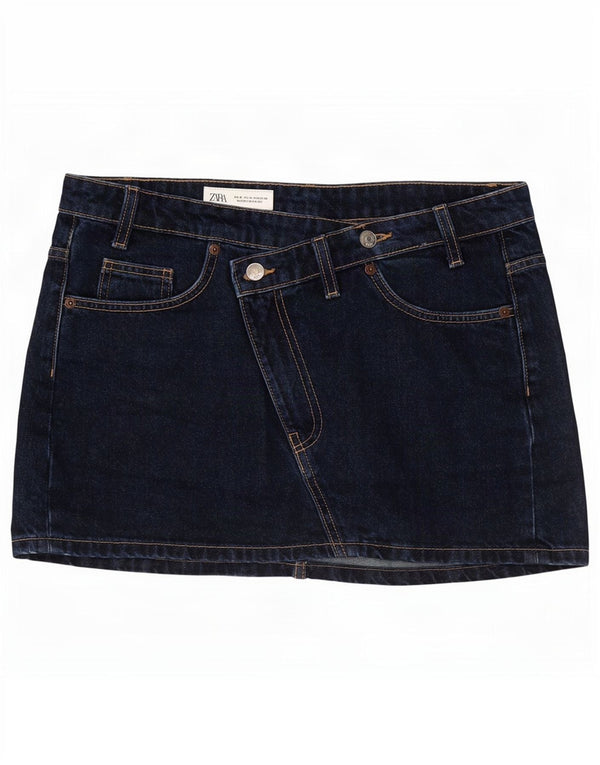 Mini saia jeans feminina Zara médio W28 algodão azul marinho